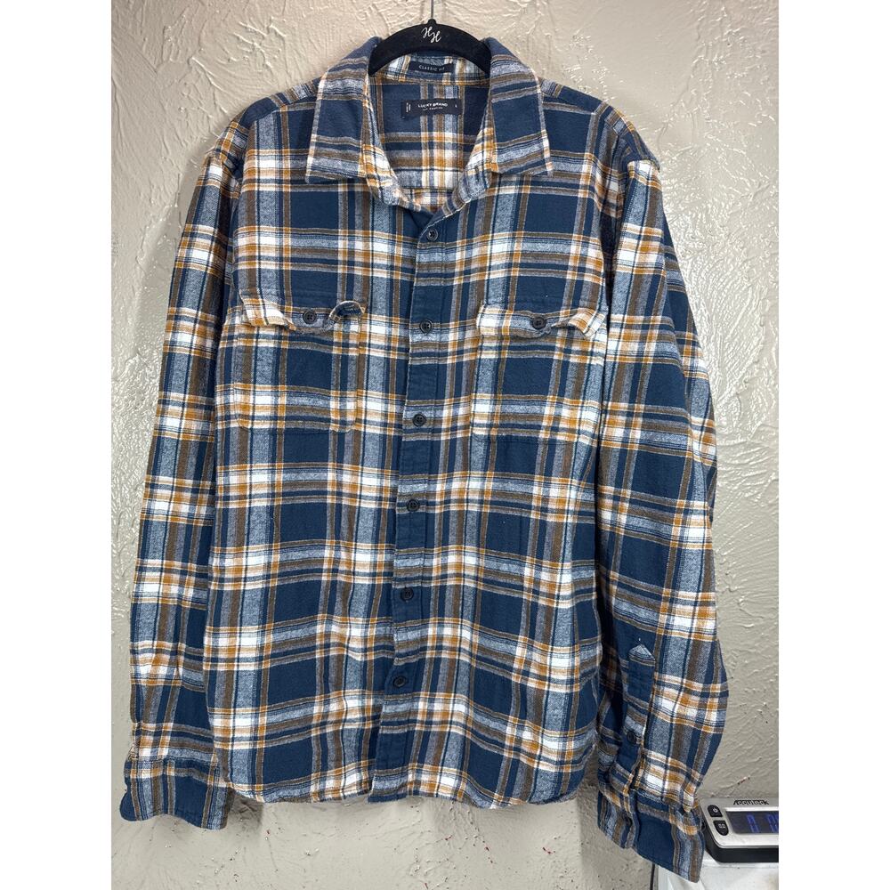 Lucky Brand Men's Long Sleeve Flannel Plaid Button Shirt‎ Classic Fit Size Large